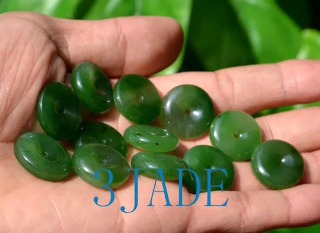 Natural Green Nephrite Jade Donut / Disc Bead / Circle Pendant / Necklace 2