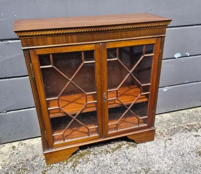 Antique Edwardian mahogany glazed library bookcase with key