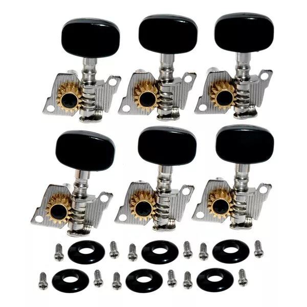6L Classical Guitar Tuning Keys Pegs Machine Heads Tuners Chrome Black Buttons