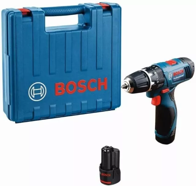 Bosch 12V System GSB 120-LI Cordless Combi Drill 2x 1.5 Ah Battery, Charger Case