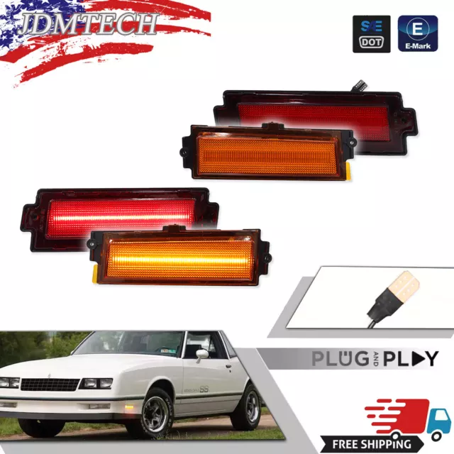 4x Amber Front Red Rear LED Side Marker Light For 1981-1988 Chevy Monte Carlo SS