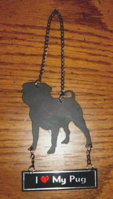 I Love My Pug Black Metal Hanging Sign w/Chain Pet Dog Lover      !!!MUST SEE!!!