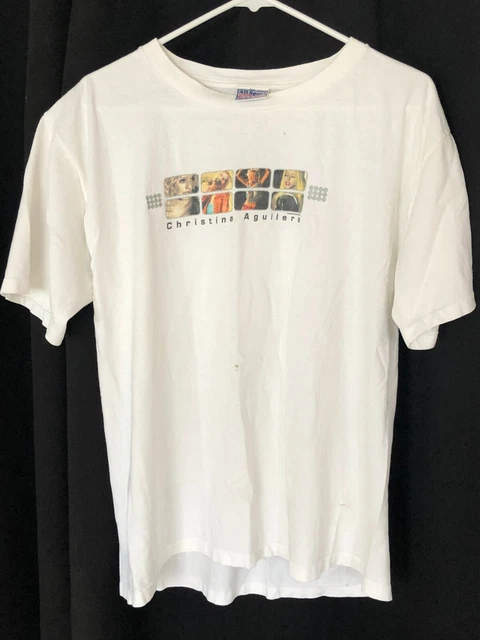 VTG Single Stitch Christina Aguilera World Tour 2000 Concert T Shirt/ L44 DAMAGE