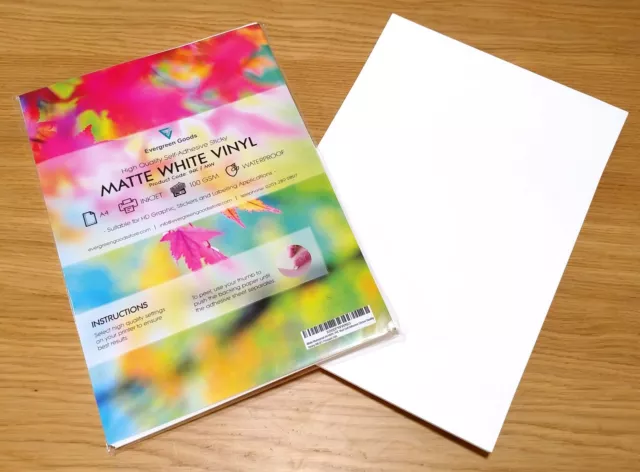 A4 VINYL White Matte Waterproof Self Adhesive INKJET LASER Printable Sticker HQ