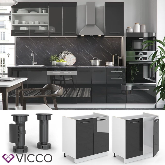 Meuble Sous-plan Cuisine Fame-Line Par VICCO - 80 Cm, Blanc Bordeaux Rouge, Brillant