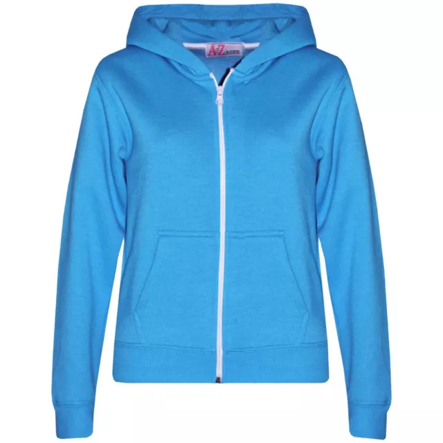 Bambine Unisex Tinta Unita Pile Blu Felpa con Cappuccio Zip Stile Età 2-13 Anni
