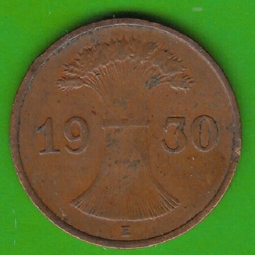 1 Reichspfennig 1930 E Very Fine Rare Edition nswleipzig