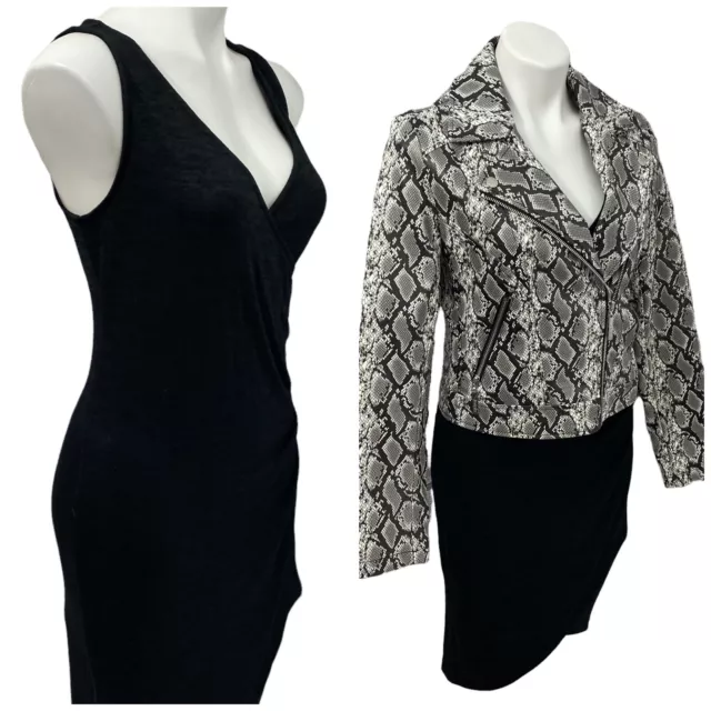 Leith Womens Dress Blazer Combo Sz Small Sleeveless Midi Black Grey Snake Print 3