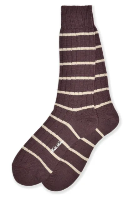 Brooks Brothers Mens 1 Pair Dk Red Striped Ribbed Merino Wool Socks 7-12 8452-10