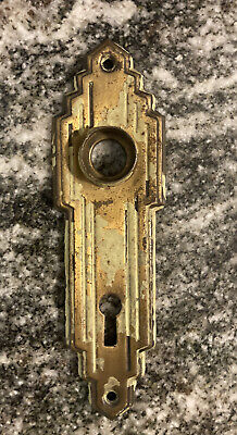 Antique Vintage Art Deco Brass Pull Plate Cover For Door Knob Handle Lock 5 1/2"