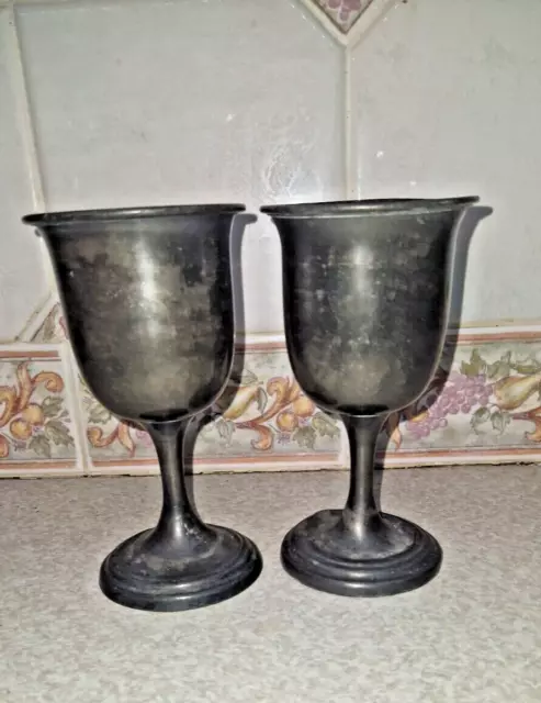 Pair Of 19Th Century Pewter Ale Goblets / Chalice 7" Tall