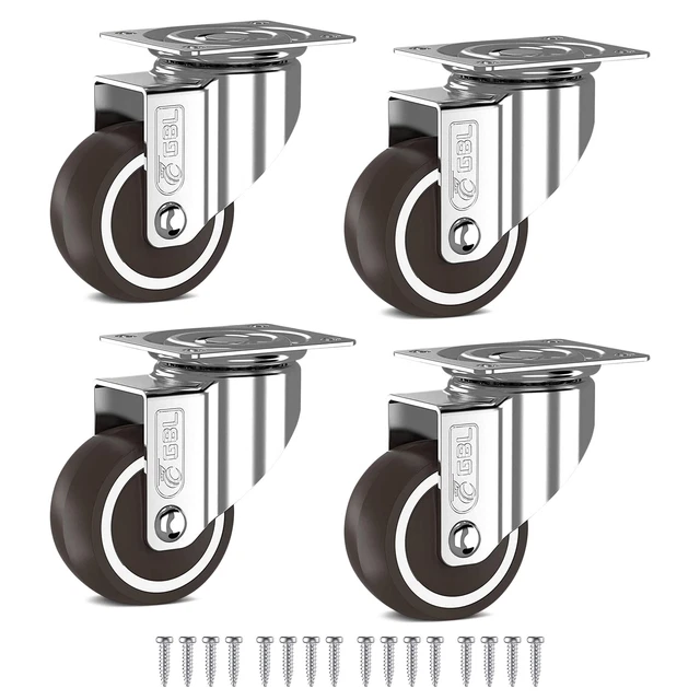 GBL Heavy Duty Castor Wheels + Screws - 50mm up to 200KG - Pack of 4 No Floor Ma