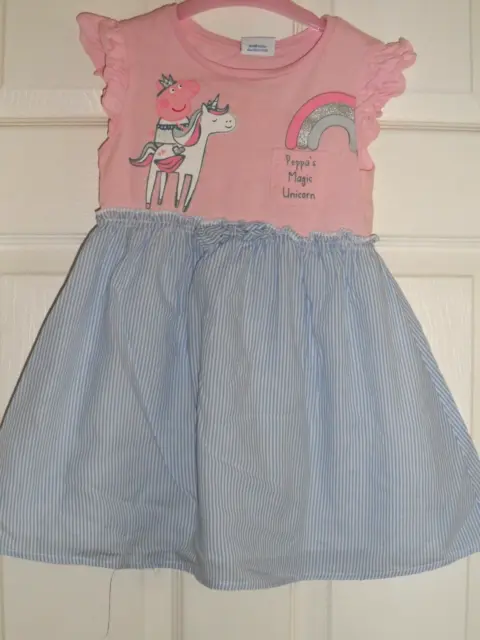 New Tu Girls Peppa Pig Pretty Pink & Blue Striped Summer Dress 3-4 Years