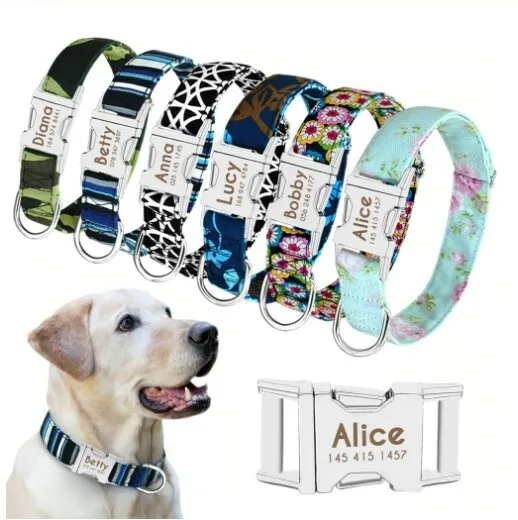 M - Collare Personalizzato Con Nome Cane O Gatto Idea Regalo Clip Nylon Dog Gift