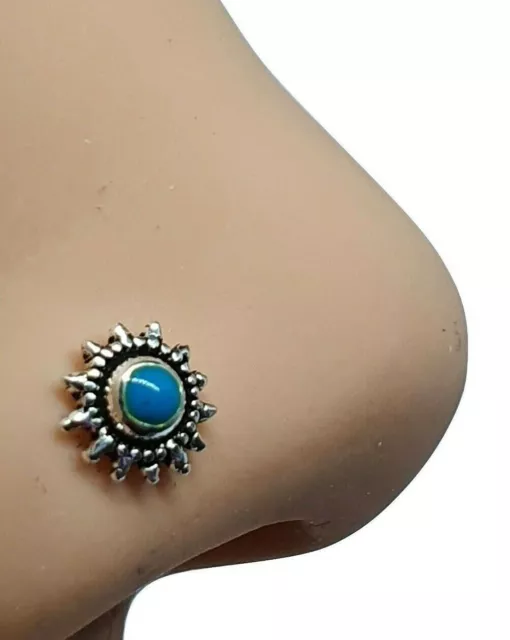 Flor Nariz Stud 6mm Esmalte Azul Bali 22g (0.6mm) Plata 925 Extremo De Bola...