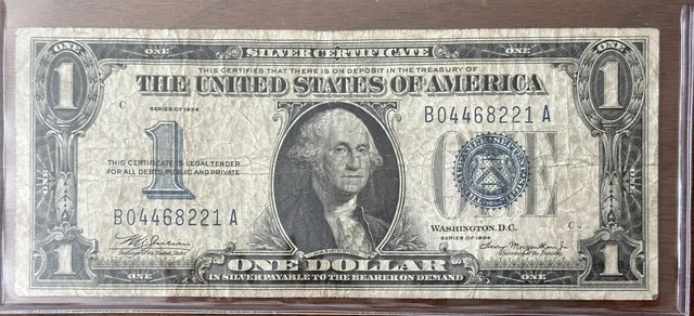 1934 $1 Silver Certificate Blue Seal Funny Back