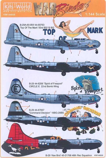KITS WORLD DECALS 1/144 BOEING B-17F/G FLYING FORTRESS Nose Art EUR 11