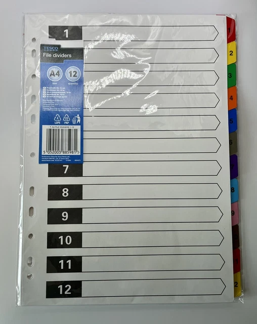 Filing Dividers Tesco Matttroy