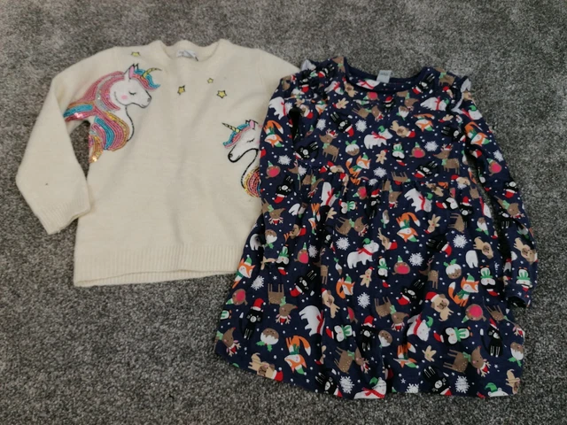 Girls Christmas Theme Clothes Bundle Age 4-5 Years Jumper & Jersey Dress