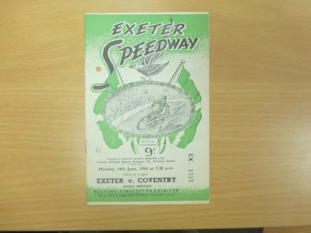 Exeter Vs Coventry 9Th Meeting Speedway Programme 14/6/1954