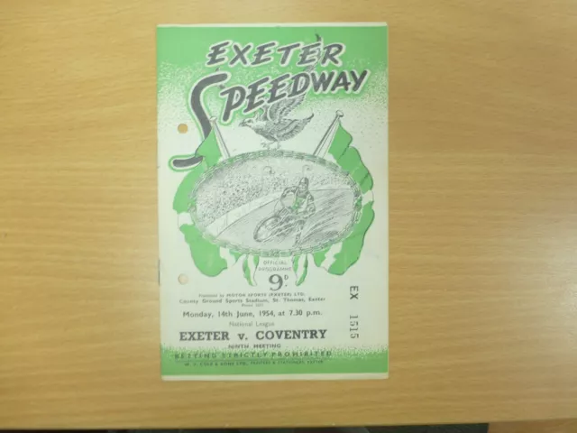 Exeter Vs Coventry 9Th Meeting Speedway Programme 14/6/1954