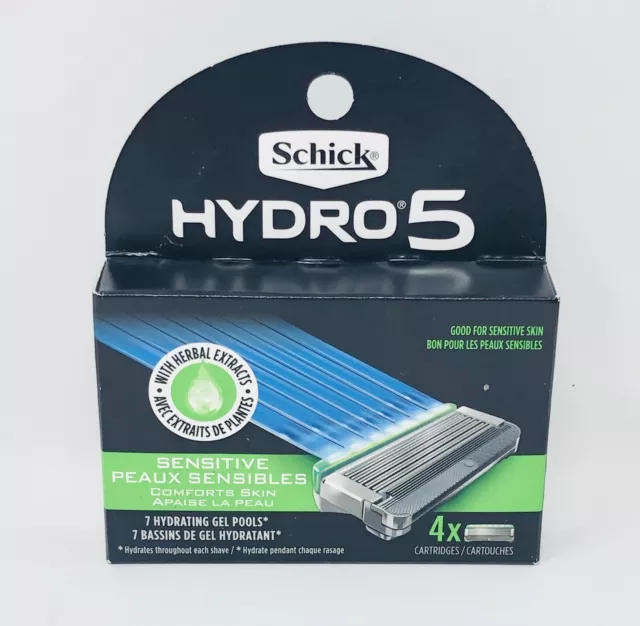 Recarga de afeitadora de piel sensible Schick Hydro 5 hojas 4 cartuchos extractos de hierbas