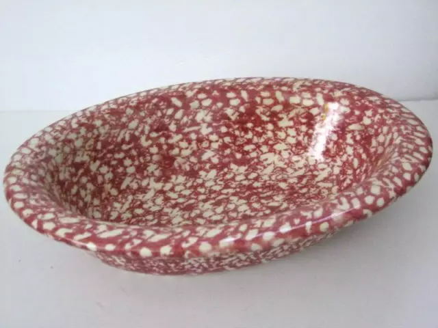 Vintage Gerald E. Henn Pottery Red Cranberry Sponge Ware Serving Bowl 12 "