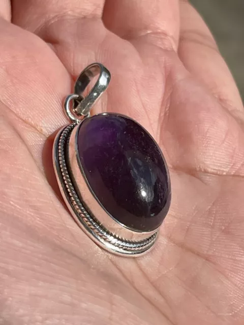 Genuine Cabochon Amethyst Pendant 925 Sterling Silver Fast Free Shipping