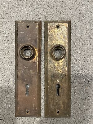 🏅PAIR Antique/Vintage Door Back Plates, Backplates, Escutcheon, Brass, Mortise