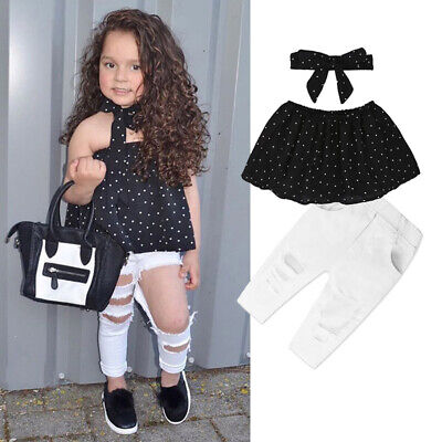 Toddler Infant Baby Girl Summer Clothes Polka Dots Sleeveless Tops Pants Outfits