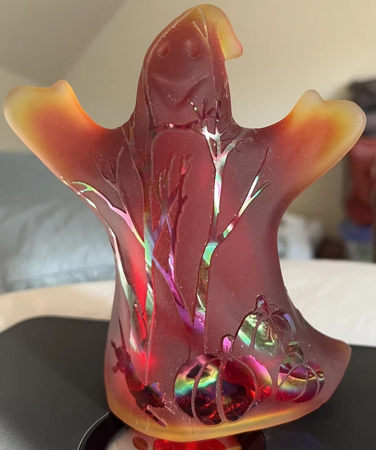 Fenton Limited Edition Halloween With An Etched Design Red Orange Glass  #82/350