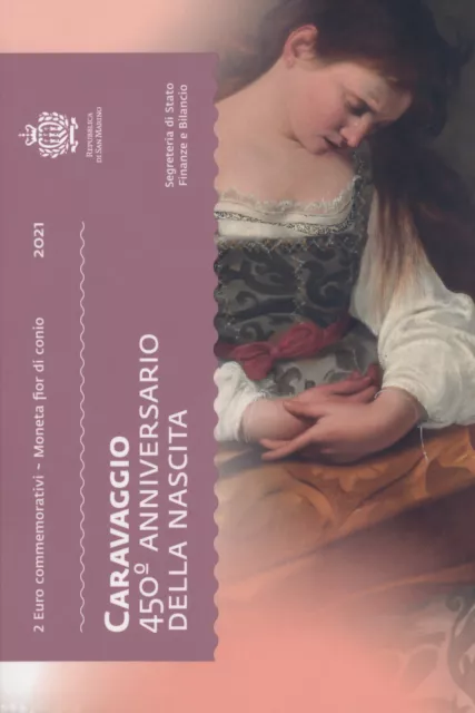 San Marino 2 Euro Gedenkmünze 2021 "Caravaggio" im offiziellen Folder