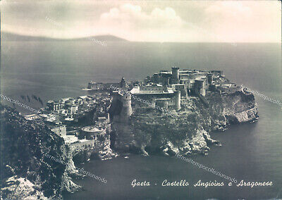VEDUTA CASTELLO ANGIOINO E ARAG CARTOLINA B/N ANNI 50 LATINA GAETA VIAGGIA 