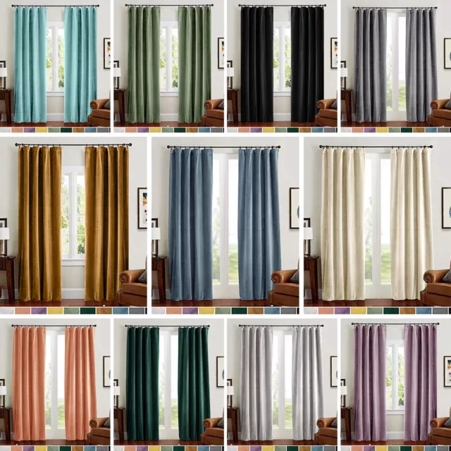 Thermal Insulated Velvet Window Curtains Rod Pocket Blackout Drapes 2 Panels