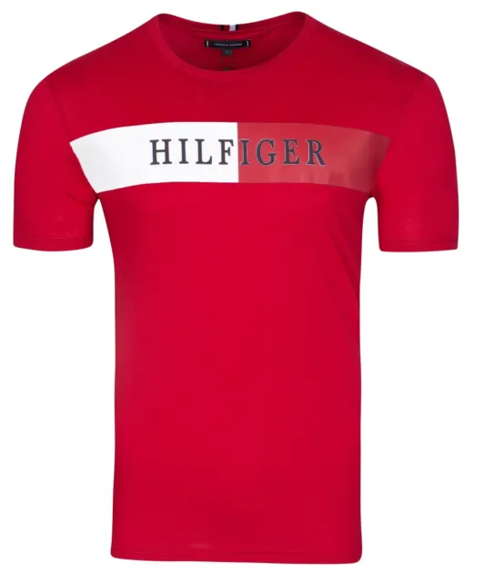 Tommy Hilfiger Herren T-Shirt Poloshirt Logo  Shirt   Kurzarm Rot   S-XXL NEU