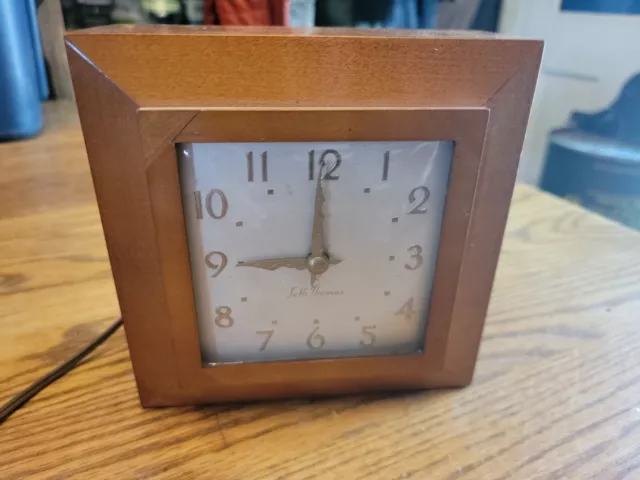 Antique Art Deco Seth Thomas Electric Alarm Clock Wood Small Rare Old Vtg Table