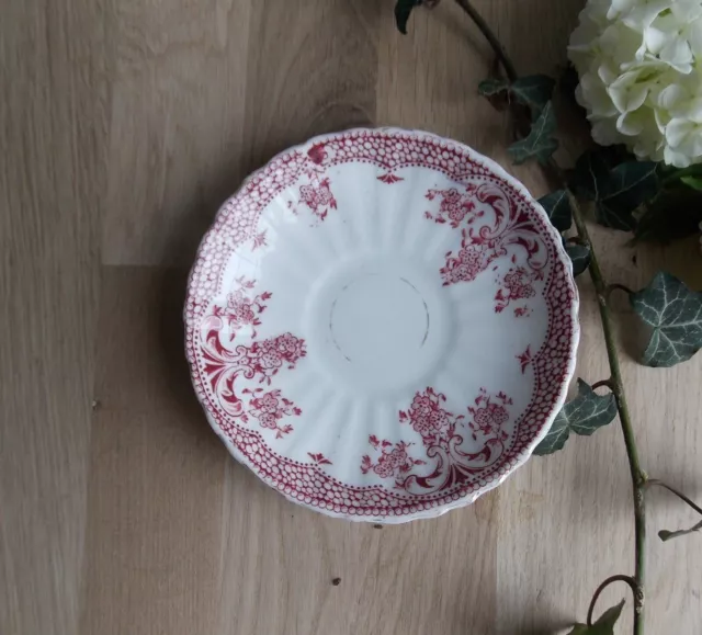Petite Assiette Sous Tasse Decor Fleurs Vieux Rose Terre De Fer  Badonvillers...