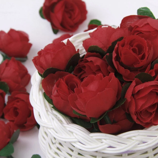 50 Pcs Tête De Fleur Soie Rose Mini Fard À Joues Roses En Mousse