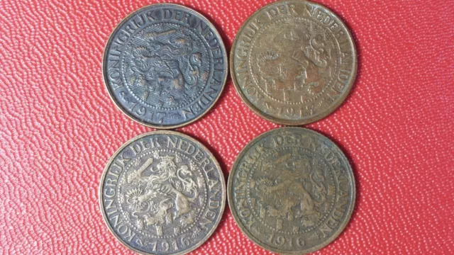 1 cent Pays-Bas 1916 x 2 + 1917 x 2 NEDERLAND -Lot de 4 pièces -  KM# 152