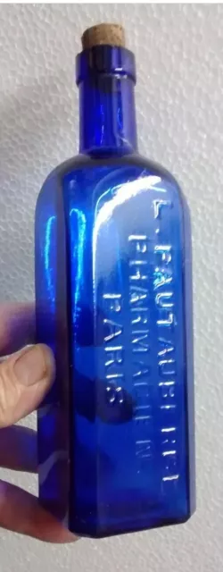 Antigua Botella  Farmacia azul cobalto