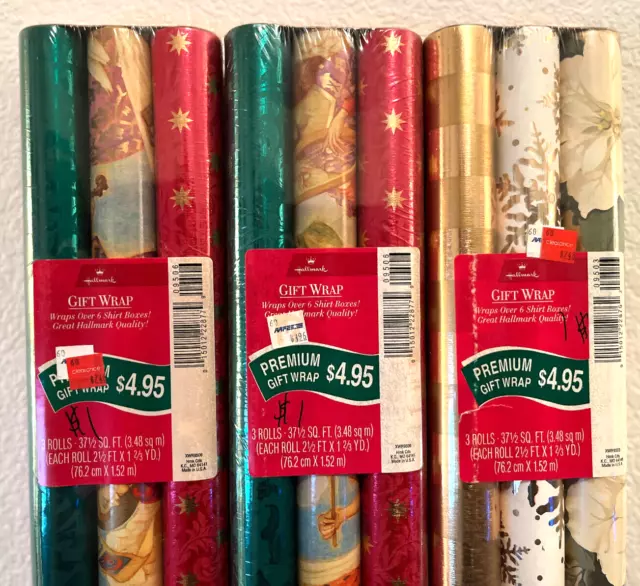 Vintage HALLMARK Christmas Wrapping Paper Roll Lot (9) - NEW