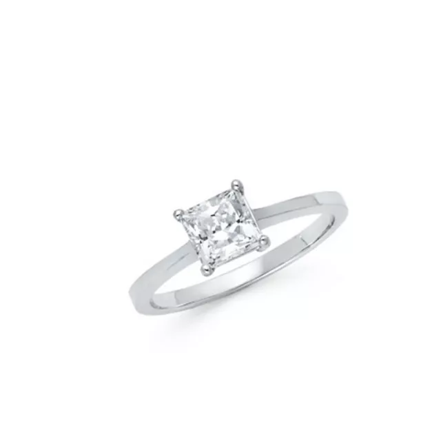 .925 Sterling Silver Princess Cubic Zirconia Solitaire Engagement Ring Sizes 5-9