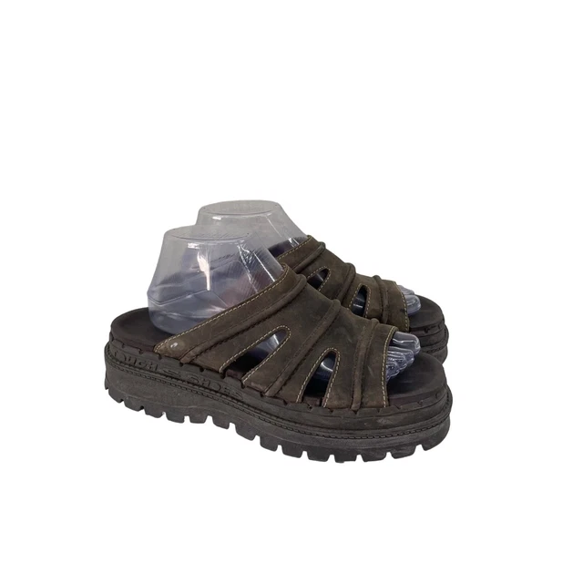 Skechers Jammers Brown Leather Platform Slide Sandals Y2K Style Shoes Womens 9