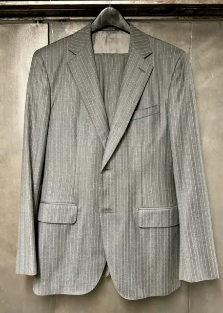 Barney’s New York Loro Piana grey flannel Chalk Stripe Suit 38R x 34W Made Italy