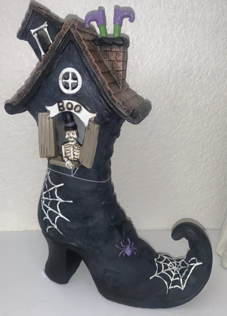 Witch Boot House Light Up Skeleton Figurine Statue Tabletop 12" New Halloween