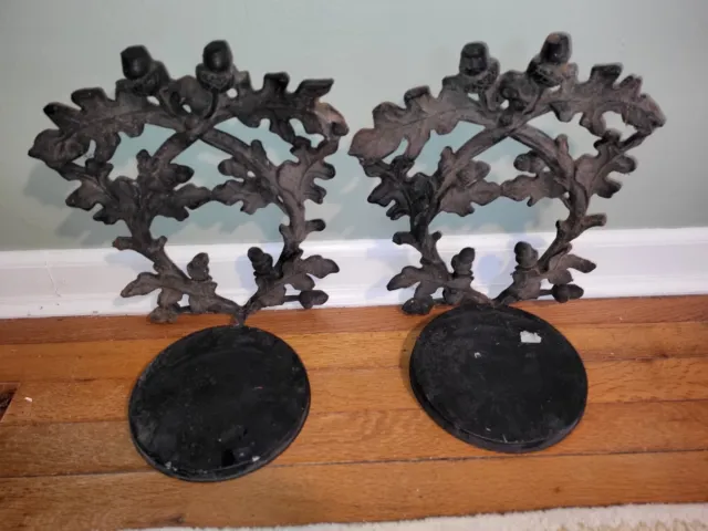 2 Vintage Cast Iron Shelf Acorns OAK Leaves Sconce Candle Matched Pair