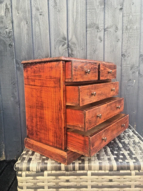 Antique Miniature Apprentice Piece Pine Wooden Chest Of Drawers Vintage Display