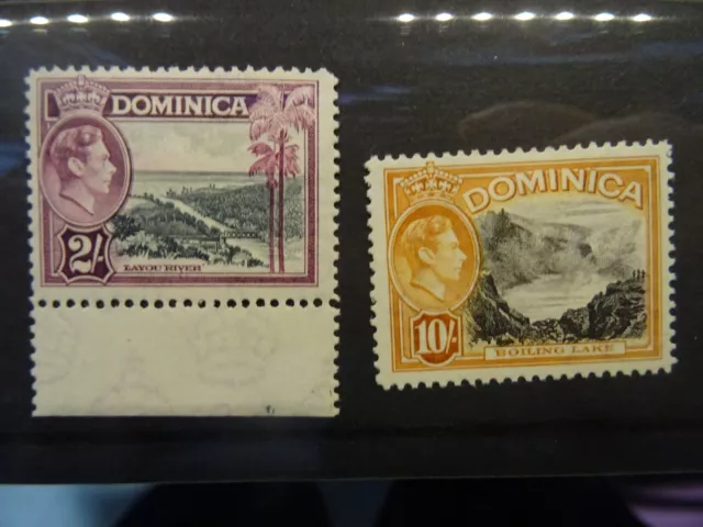 DOMINICA   .GVI.1938. SG.106a 2/-  & SG.108a 10/-  MM. HINGE REMAINING