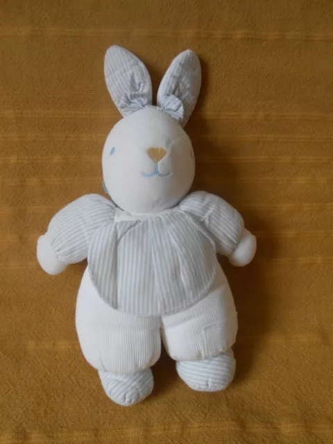 Peluche doudou lapin blanc Rayé Tartine et Chocolat Tablier Hochet