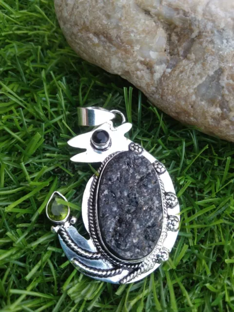 Silver Belt BuckleWith Peridot, Black Cut Pendant, Gemstones Sterling 925 Silver